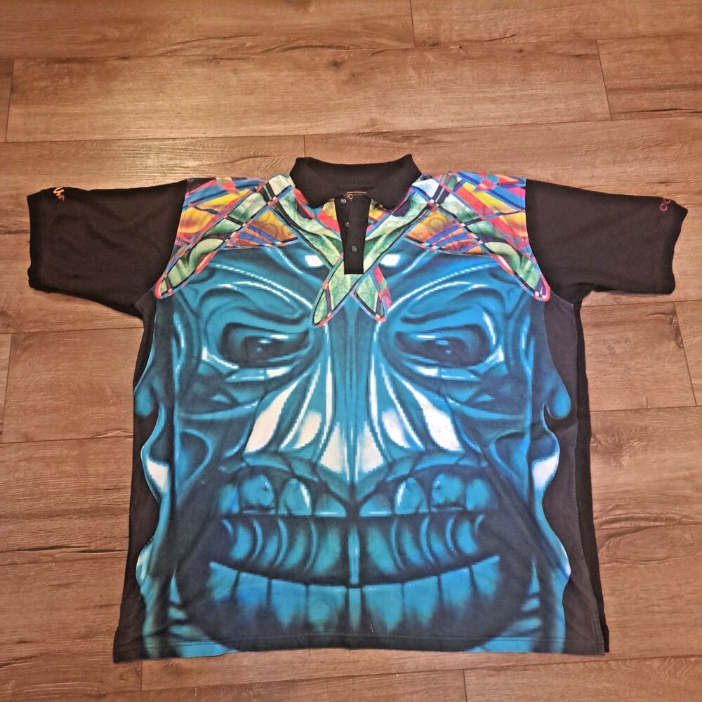 Y2K Coogi Polo Shirt Mens 5XL Rare Water Tiki Full Print Colorful Biggie Hip Hop